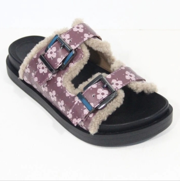 Aerosoles Laura Ashley Purple Comfort Faux Fur Women's Slide Sandals Size 8 1/2 - Picture 1 of 10